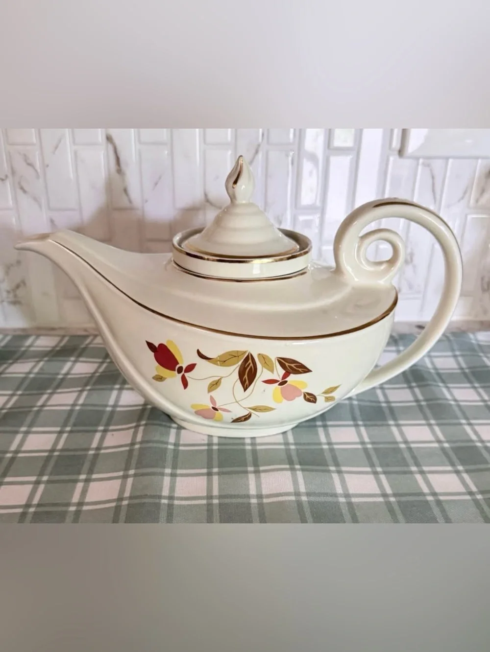 Vintage Hall’s China Alladin Autumn Leaf Teapot with Infuser 1950s Retro Kitchen